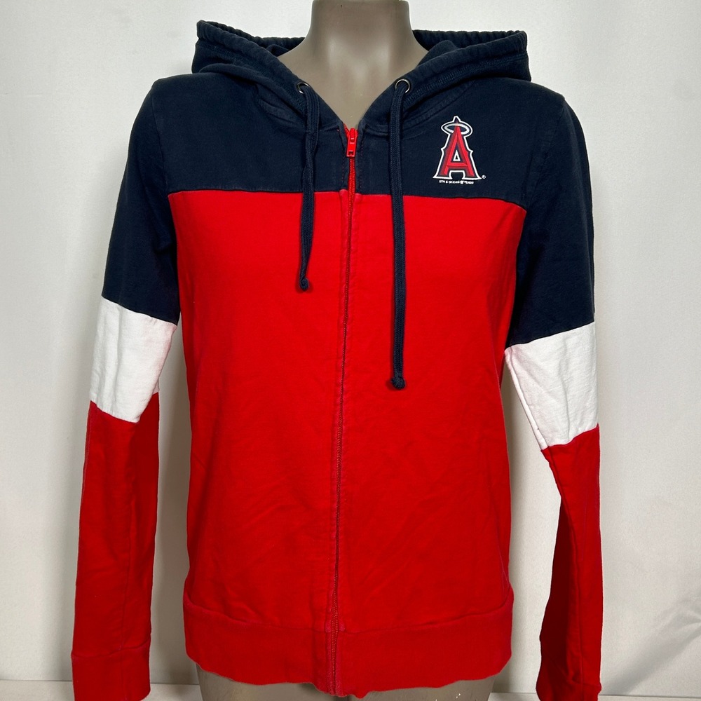Los Angeles Angels New Era Full Zip Colorblock Red Navy Hoodie Women's MEDIUM